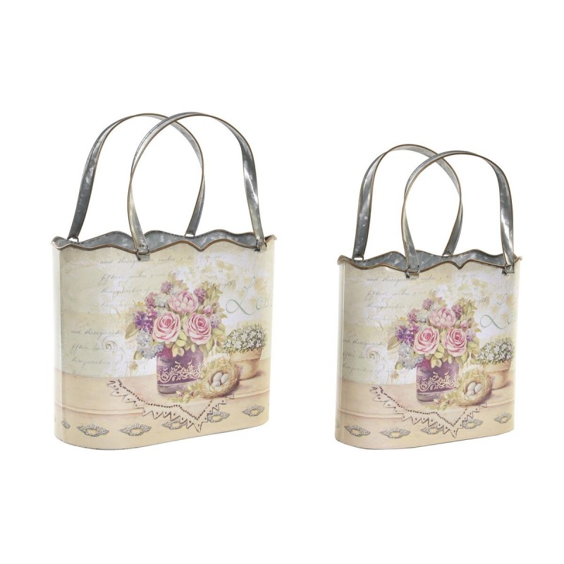 Set of pots DKD Home Decor Pink Metal Aluminium Flowers Shabby Chic 29 x 13 x 38,5 cm