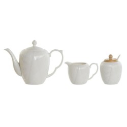 Teapot DKD Home Decor White Natural Bamboo Porcelain