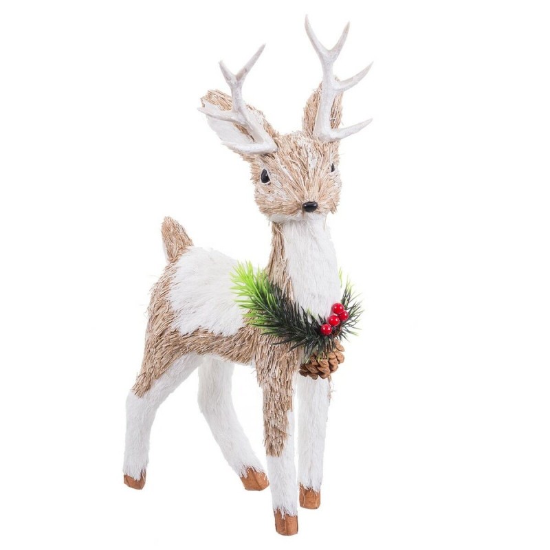 Christmas bauble White Natural Fibre Polyfoam Deer 20 x 11 x 41 cm