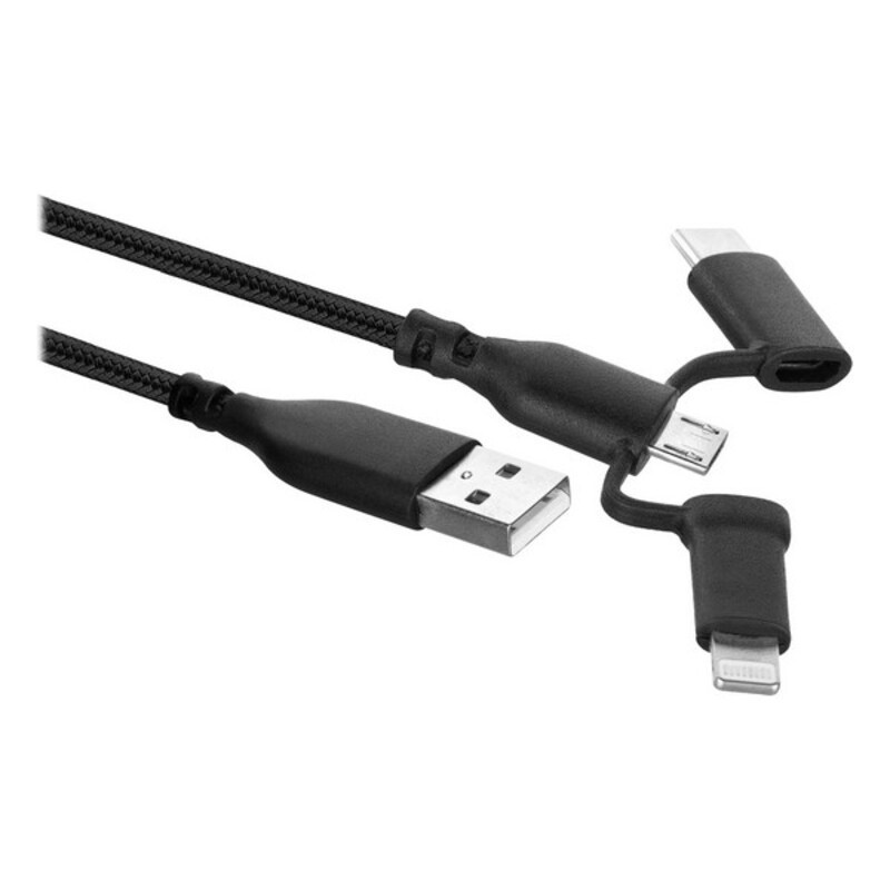 USB Cable to USB-C and Lightning Ewent EW1376 (1 m) Black