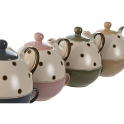 Teapot Home ESPRIT Yellow Green Grey Pink Stoneware 500 ml (4 Units)