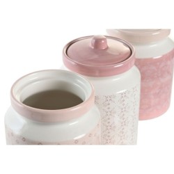 Tin DKD Home Decor 12 x 12 x 16 cm Pink White Dolomite (3 Units)