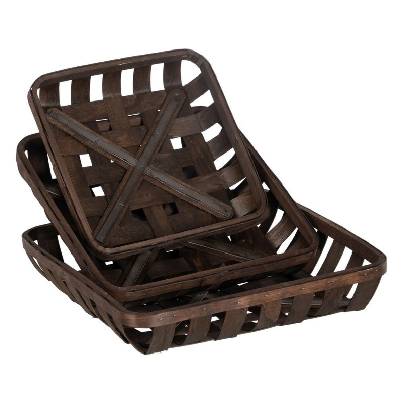 Basket set Brown Wood 52 x 52 x 11,5 cm (3 Units)