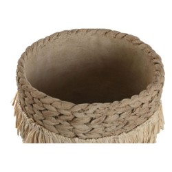 Set of Planters Home ESPRIT Brown Raffia Cement Tropical 23 x 22 x 25 cm