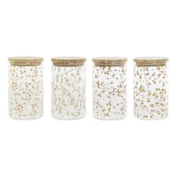 Tin DKD Home Decor Bamboo Borosilicate Glass Shabby Chic 1 L 10 x 10 x 17 cm (4 Units)