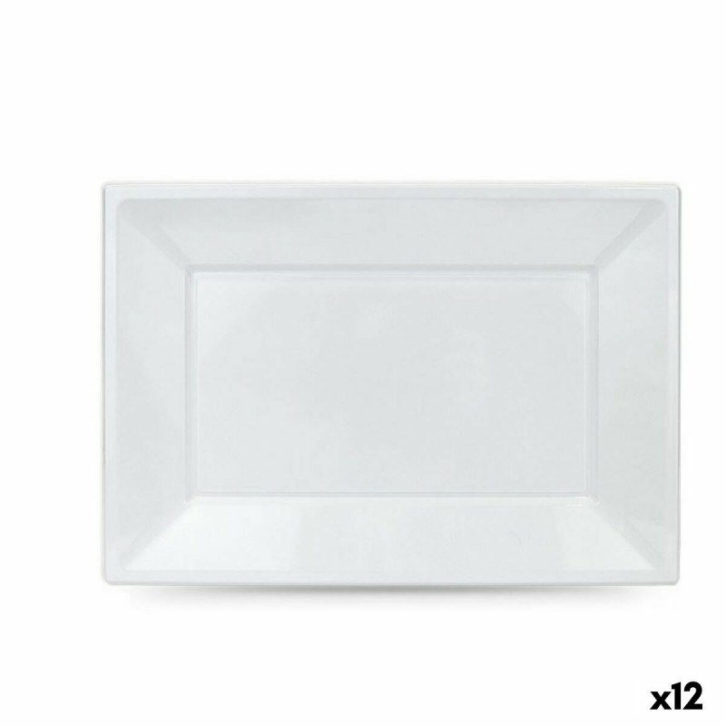 Set of reusable plates Algon White Plastic Rectangular 33 x 23 x 2 cm (12 Units)