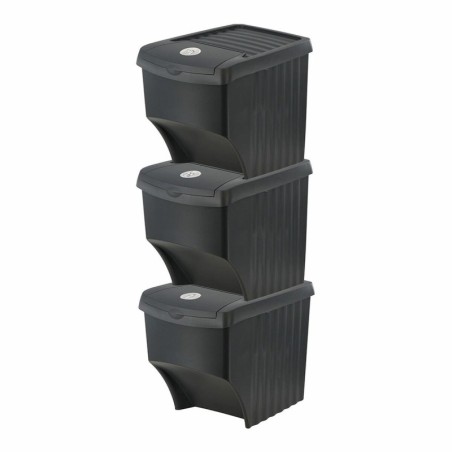 Bucket set Sortibox Black Stackable (3 Units)