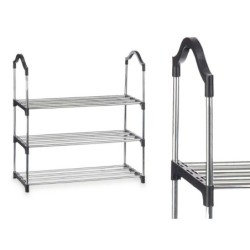 Shoe Rack 3 Shelves Silver 58 x 26 x 58 cm Black Metal (6 Units)