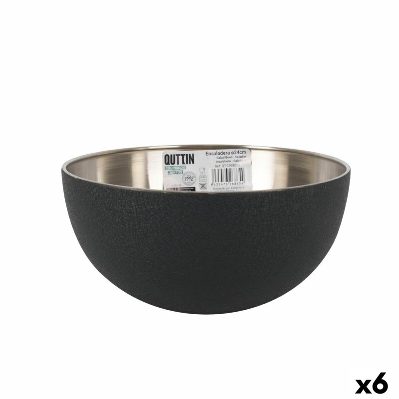 Salad Bowl Quttin   Black Silver Steel 24 x 12 cm (6 Units)