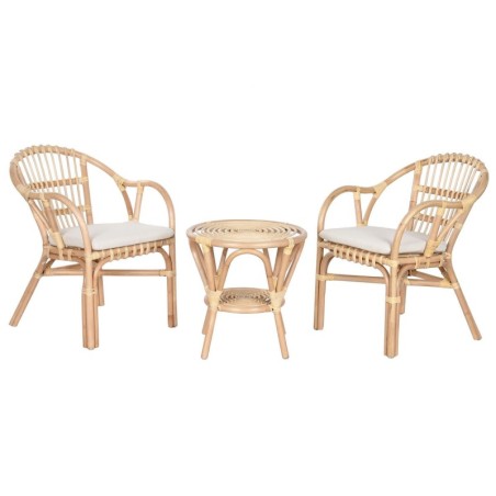 Table set with 2 chairs Home ESPRIT White Natural 50 x 50 x 50 cm