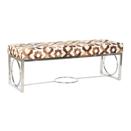 Bench DKD Home Decor Brown Steel Leather White (122 x 41 x 44 cm)