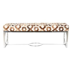 Bench DKD Home Decor Brown Steel Leather White (122 x 41 x 44 cm)