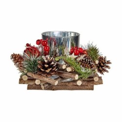 Christmas Candle Holder Red Green Silver Natural Wood 20 x 11 x 20 cm (4 Units)