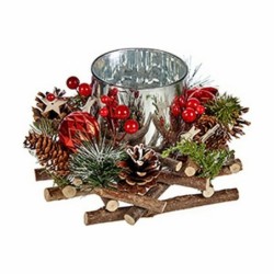 Christmas Candle Holder Red Green Silver Natural Wood 20 x 11 x 20 cm (4 Units)