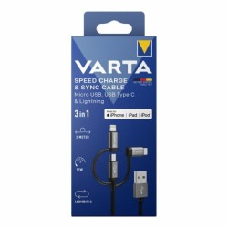 USB Cable Varta 2 m Black 3-in-1 USB-C Micro USB Lightning