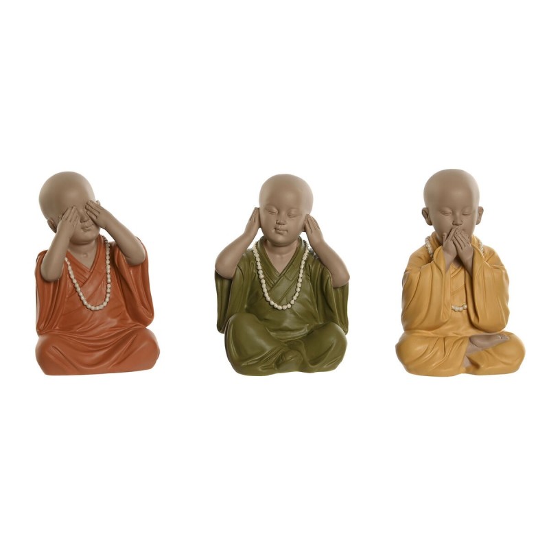 Decorative Figure Home ESPRIT Yellow Green Orange Monk Oriental 11 x 10,5 x 18 cm (3 Units)