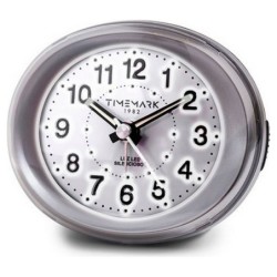 Analogue Alarm Clock Timemark Silver LED Light Silent Snooze Night mode 9 x 9 x 5,5 cm (9 x 9 x 5,5 cm)