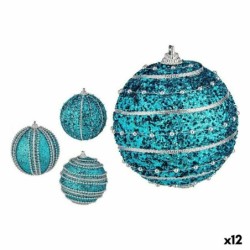 Set of Christmas balls With relief Ø 8 cm Blue PVC (12 Units)