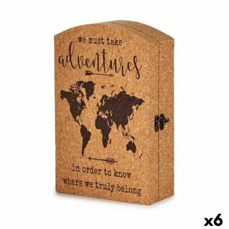 Key cupboard World Map Brown Cork MDF Wood 20 x 7,5 x 29 cm (6 Units)