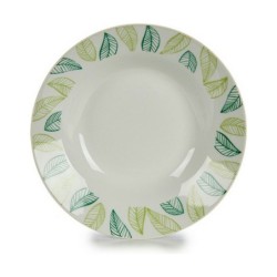 Deep Plate White Green Ø 20,6 cm Sheets Porcelain (10Units)