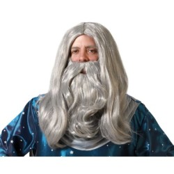 Wig with beard Wizard Grey