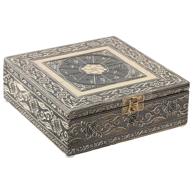 Jewelry box DKD Home Decor 17,5 x 17,5 x 6,3 cm Champagne Natural Aluminium