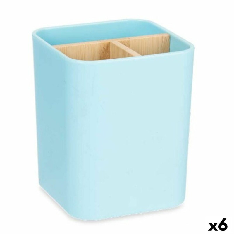 Toothbrush Holder Blue Bamboo polypropylene 9 x 11 x 9 cm (6 Units)