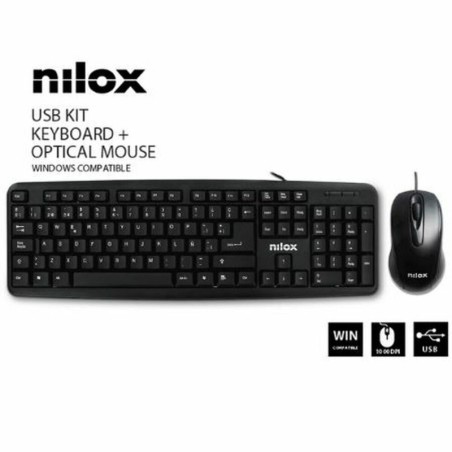 Keyboard and Mouse Nilox NXKME000003 USB Black Spanish Qwerty