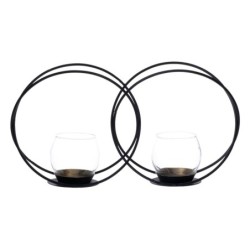 Candleholder 35,5 x 8,2 x 18,7 cm Crystal Black Metal (2 Units)