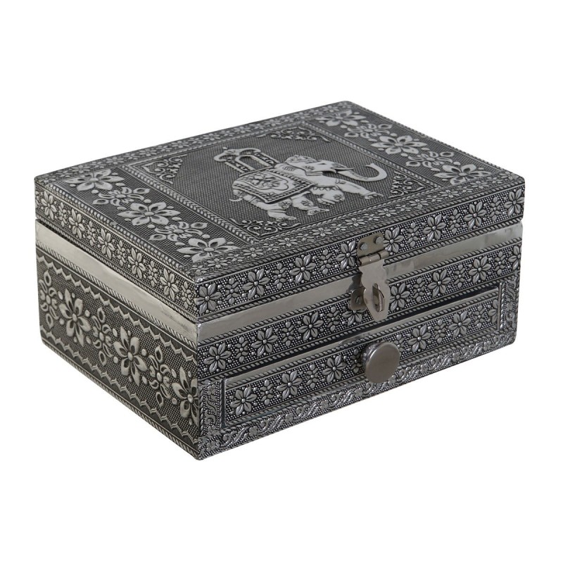 Jewelry box DKD Home Decor Silver Sky blue Wood Aluminium 17,5 x 12,5 x 8,5 cm