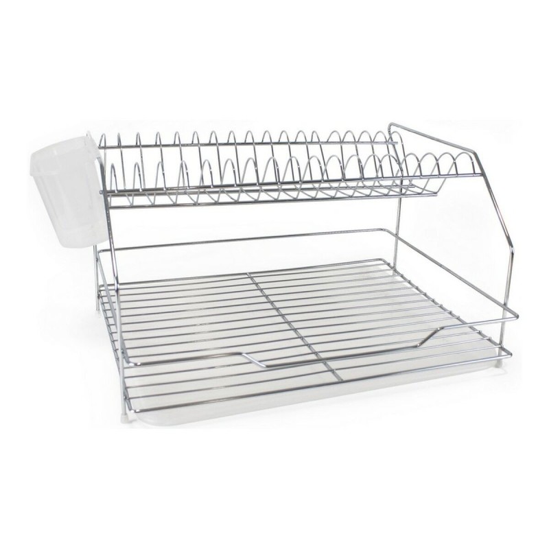 Draining Rack for Kitchen Sink Quttin Silver Metal White Plastic (46,5 x 35,5 x 26 cm)