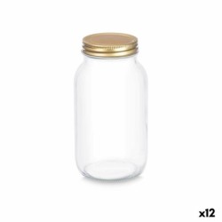 Jar Transparent Golden Metal Glass 950 ml 9 x 18 x 9 cm (12 Units)