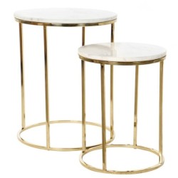 Set of 2 tables DKD Home Decor White Golden Aluminium Marble 46 x 46 x 58 cm