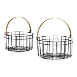 Basket Black Golden Metal 25 x 27 x 25 cm (2 pcs)