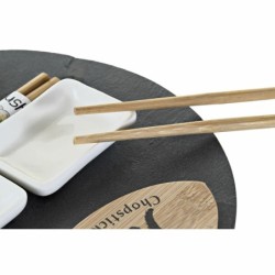 Sushi Set DKD Home Decor Black Natural Ceramic Bamboo Plastic Board Oriental 33 x 33 x 5 cm (9 Pieces)