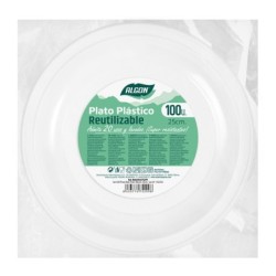 Set of reusable plates Algon Circular White 25 x 25 x 2,5 cm Plastic 100 Units