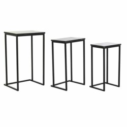 Set of 3 small tables DKD Home Decor 40 x 26 x 65 cm Black Metal Marble