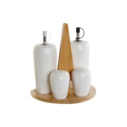 Condiment Set DKD Home Decor White Natural Bamboo Porcelain 18 x 15 x 20 cm 5 Pieces