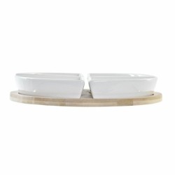 Appetizer Set DKD Home Decor White Multicolour Natural Bamboo Stoneware Tropical 21,5 x 21,5 x 1 cm (5 pcs)