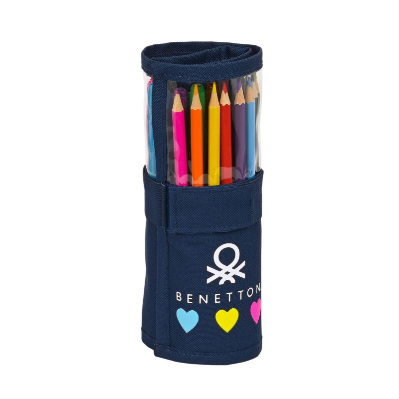 School Case with Accessories Benetton Love Navy Blue (27 Pieces) (7 x 20 x 7 cm)