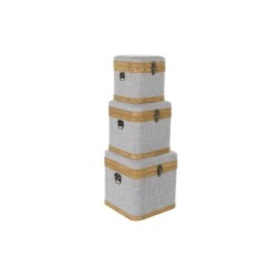 Set of decorative boxes DKD Home Decor Grey Wood Polyester (3 pcs)