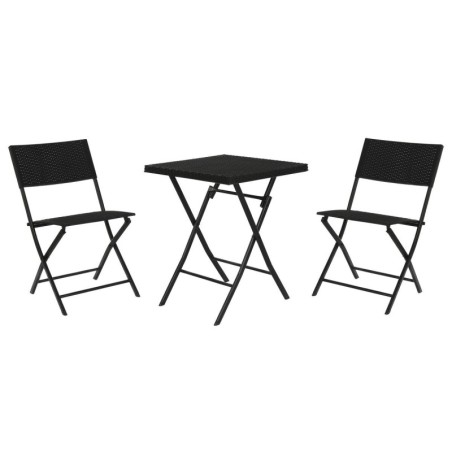 Table set with 2 chairs Home ESPRIT Black Steel synthetic rattan 58 x 58 x 71,5 cm