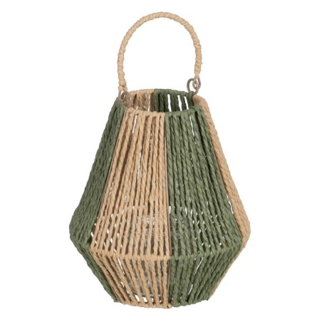 Lantern Candleholder Lantern Green Beige Metal Paper Crystal 21,5 x 21,5 x 23 cm