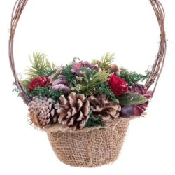 Christmas bauble Red Multicolour Rattan Plastic Foam Pineapples Basket 21 x 21 x 30 cm