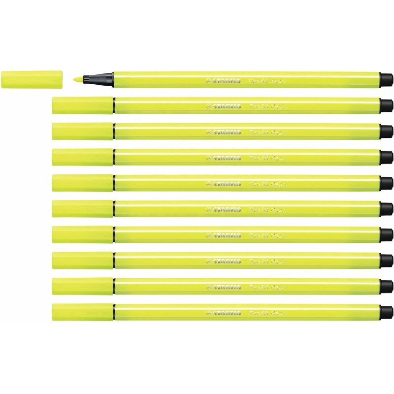 Felt-tip pens Stabilo Pen 68 Fluorescent Yellow (10 Pieces)