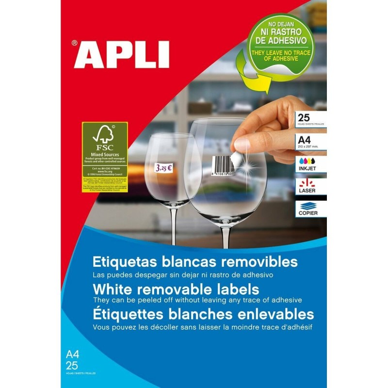 Printer Labels Apli White 25 Sheets 25,4 x 10 mm