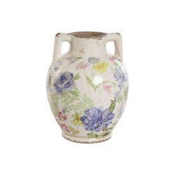 Vase Home ESPRIT White Multicolour Lilac Stoneware 17 x 17 x 22 cm