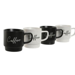 4 Piece Mug Set Home ESPRIT White Black Metal Porcelain 380 ml 13 x 9 x 9 cm