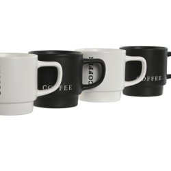 4 Piece Mug Set Home ESPRIT White Black Metal Porcelain 380 ml 13 x 9 x 9 cm