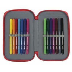 Double Pencil Case Real Sporting de Gijón Red 12.5 x 19.5 x 4 cm (28 Pieces)